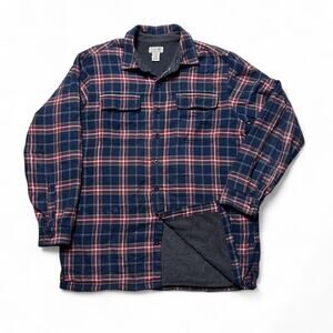 L.L. Bean Blue Red Flannel Fleece Lined Button Shirt Jacket Large Tall